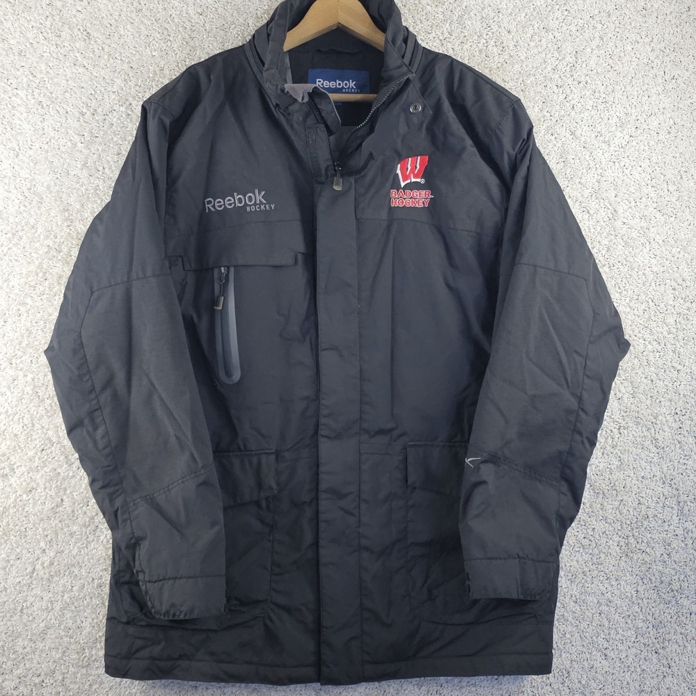 Vintage Reebok Hockey Wisconsin Badgers Embroidered Team Jacket Parka Sz Large